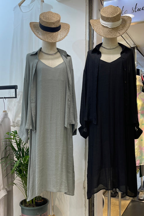 Women Two Piece Set of Sleeves Long A-line Dresses with Shirts